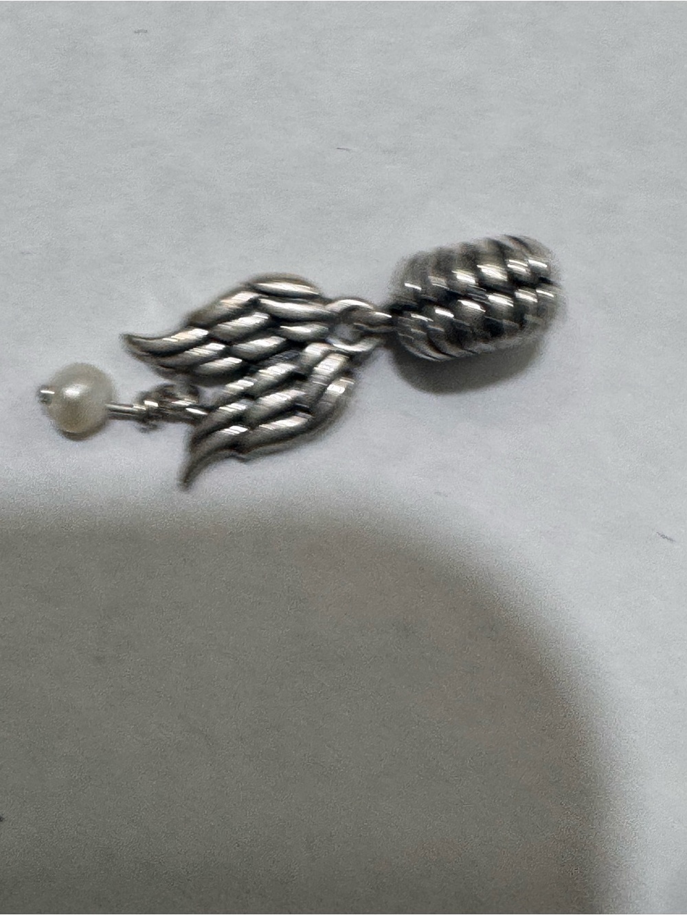 Pandora Silver Wing Charm Earring with Pearl Drop